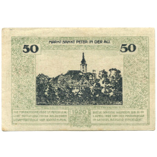 Банкнота 50 геллеров 1920 года Австрия  — Санкт-Петер-ин-дер-Ау (нотгельд) (аверс)