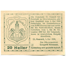 Банкнота 20 геллеров 1920 года Австрия — Санкт-Освальд (нотгельд) (реверс)