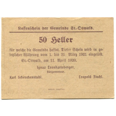 Банкнота 50 геллеров 1920 года Австрия — Санкт-Освальд (нотгельд) (вид 2)