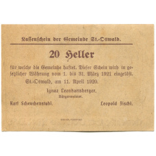 Банкнота 20 геллеров 1920 года Австрия — Санкт-Освальд (нотгельд) (вид 2)