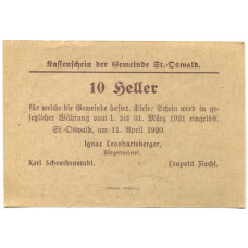 Банкнота 10 геллеров 1920 года Австрия — Санкт-Освальд (нотгельд) (вид 2)