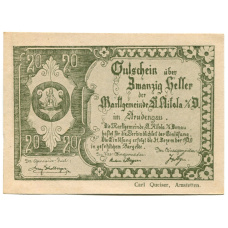 Банкнота 20 геллеров 1920 года Австрия — Санкт-Никола на Дунае (нотгельд)