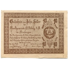 Банкнота 10 геллеров 1920 года Австрия — Санкт-Никола на Дунае (нотгельд)