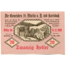 Банкнота 20 геллеров 1920 года Австрия — Санкт-Мартин-Карлсбах (нотгельд)