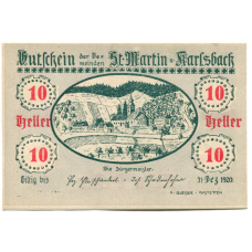 Банкнота 10 геллеров 1920 года Австрия — Санкт-Мартин-Карлсбах (нотгельд) (вид 2)