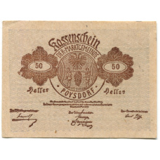 Банкнота 50 геллеров 1920 года Австрия — Пойсдорф (нотгельд)