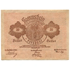 Банкнота 20 геллеров 1920 года Австрия — Пойсдорф (нотгельд)