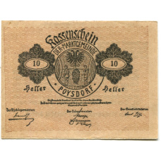 Банкнота 10 геллеров 1920 года Австрия — Пойсдорф (нотгельд)