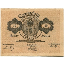 Банкнота 10 геллеров 1920 года Австрия — Пойсдорф (нотгельд)
