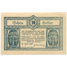 Банкнота 10 геллеров 1920 года Австрия — Санкт-Пёльтен (нотгельд) (вид 2)