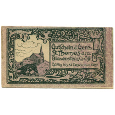 Банкнота 20 геллеров 1920 года Австрия — Санкт-Томас-ам-Блазенштайн (нотгельд)