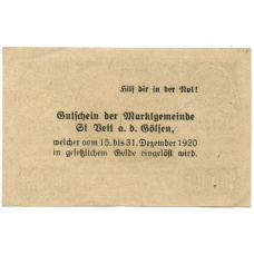 Банкнота 10 геллеров 1920 года Австрия — Санкт-Файт-ан-дер-Гёльзен (нотгельд) (вид 2)