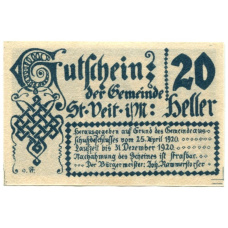 Банкнота 20 геллеров 1920 года Австрия — Санкт-Файт-им-Мюлькрайс (нотгельд) (вид 2)