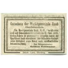 Банкнота 10 геллеров 1920 года Австрия — Рааб (нотгельд) (вид 2)