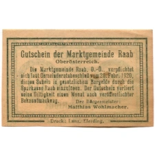Банкнота 10 геллеров 1920 года Австрия — Рааб (нотгельд) (вид 2)