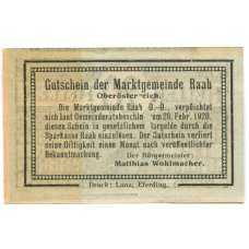 Банкнота 20 геллеров 1920 года Австрия — Рааб (нотгельд) (вид 2)