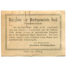 Банкнота 50 геллеров 1920 года Австрия — Рааб (нотгельд) (вид 2)