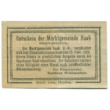 Банкнота 20 геллеров 1920 года Австрия — Рааб (нотгельд) (вид 2)