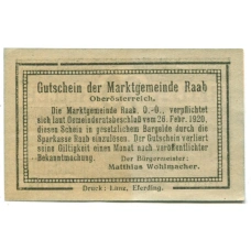 Банкнота 20 геллеров 1920 года Австрия — Рааб (нотгельд) (вид 2)
