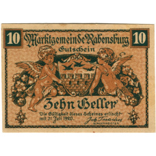 Банкнота 10 геллеров 1920 года Австрия — Рабенсбург (нотгельд)