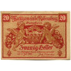 Банкнота 20 геллеров 1920 года Австрия — Рабенсбург (нотгельд)