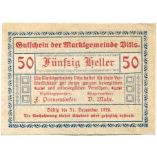 Банкнота 50 геллеров 1920 года Австрия — Витис (нотгельд) (аверс)