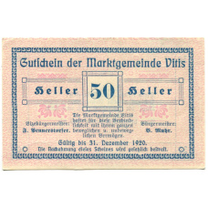 Банкнота 50 геллеров 1920 года Австрия — Витис (нотгельд) (аверс)