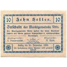 Банкнота 10 геллеров 1920 года Австрия — Витис (нотгельд) (аверс)