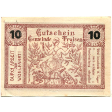 Банкнота 10 геллеров 1920 года Австрия — Трайзен (нотгельд) (реверс)