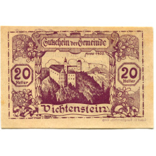 Банкнота 20 геллеров 1920 года Австрия — Вихтенштайн (нотгельд)