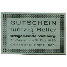 Банкнота 50 геллеров 1920 года Австрия — Виехберг (нотгельд) (аверс)