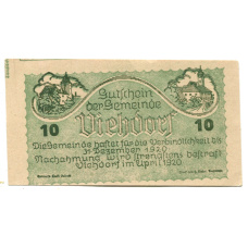 Банкнота 10 геллеров 1920 года Австрия  — Фидорф (нотгельд) (аверс)