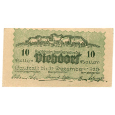Банкнота 10 геллеров 1920 года Австрия  — Фидорф (нотгельд) (реверс)
