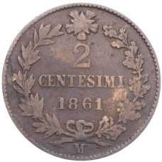 Монета 2 чентезимо 1861 года М Италия (аверс)