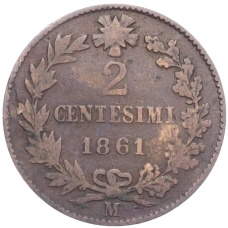 Монета 2 чентезимо 1861 года М Италия (аверс)