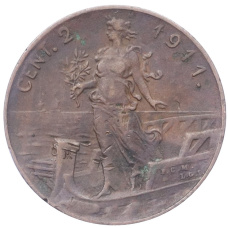 Монета 2 чентезимо 1911 года Италия (аверс)