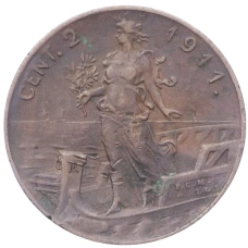 Монета 2 чентезимо 1911 года Италия (аверс)
