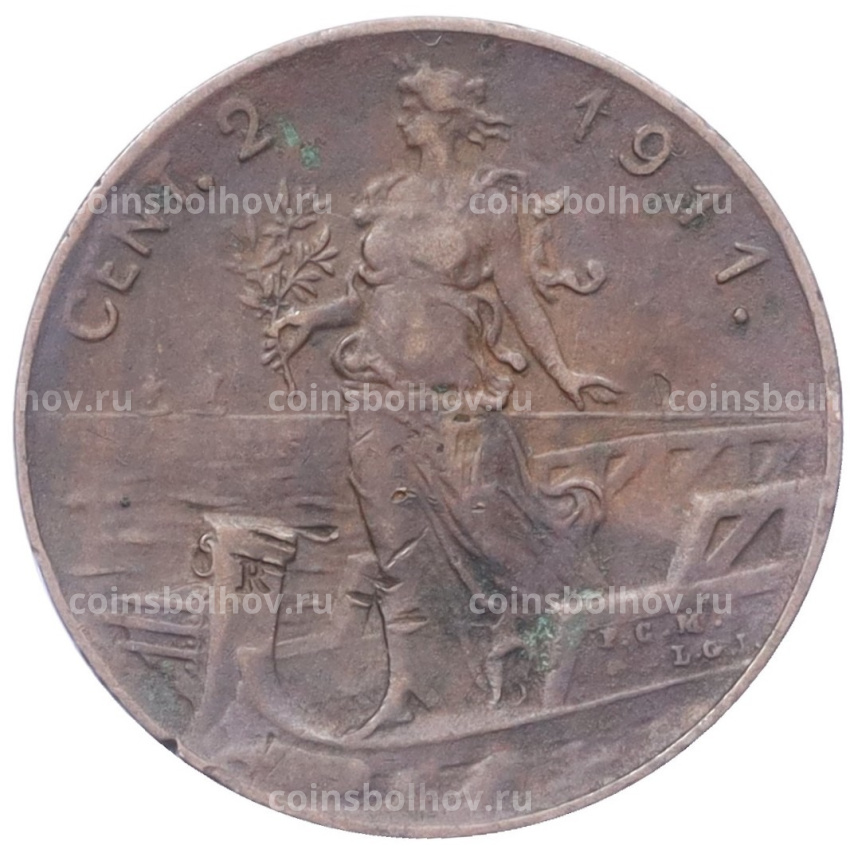 Монета 2 чентезимо 1911 года Италия