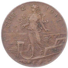 Монета 2 чентезимо 1917 года Италия (аверс)