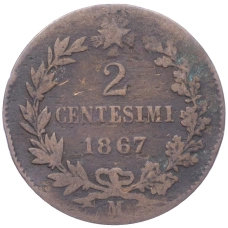 Монета 2 чентезимо 1867 года M Италия (аверс)