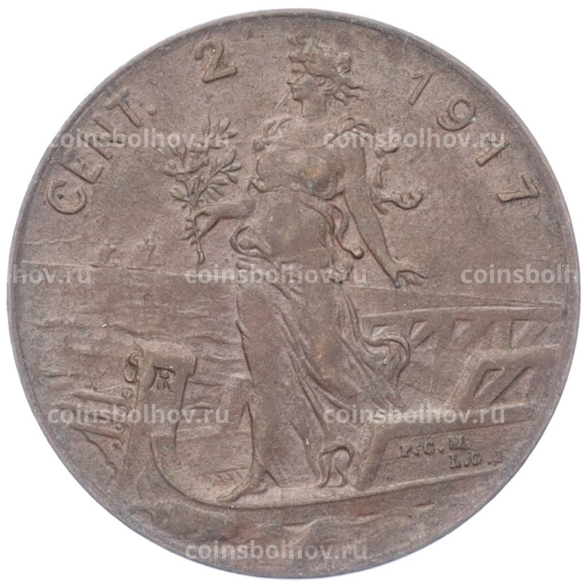 Монета 2 чентезимо 1917 года Италия