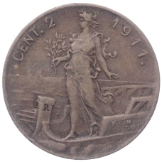 Монета 2 чентезимо 1911 года Италия (аверс)