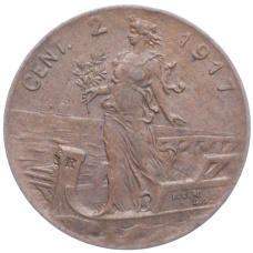 Монета 2 чентезимо 1917 года Италия (аверс)
