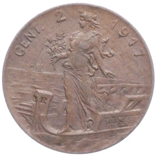 Монета 2 чентезимо 1917 года Италия (аверс)