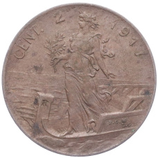 Монета 2 чентезимо 1917 года Италия (аверс)