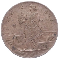 Монета 2 чентезимо 1917 года Италия (аверс)