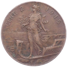 Монета 2 чентезимо 1915 года Италия (аверс)