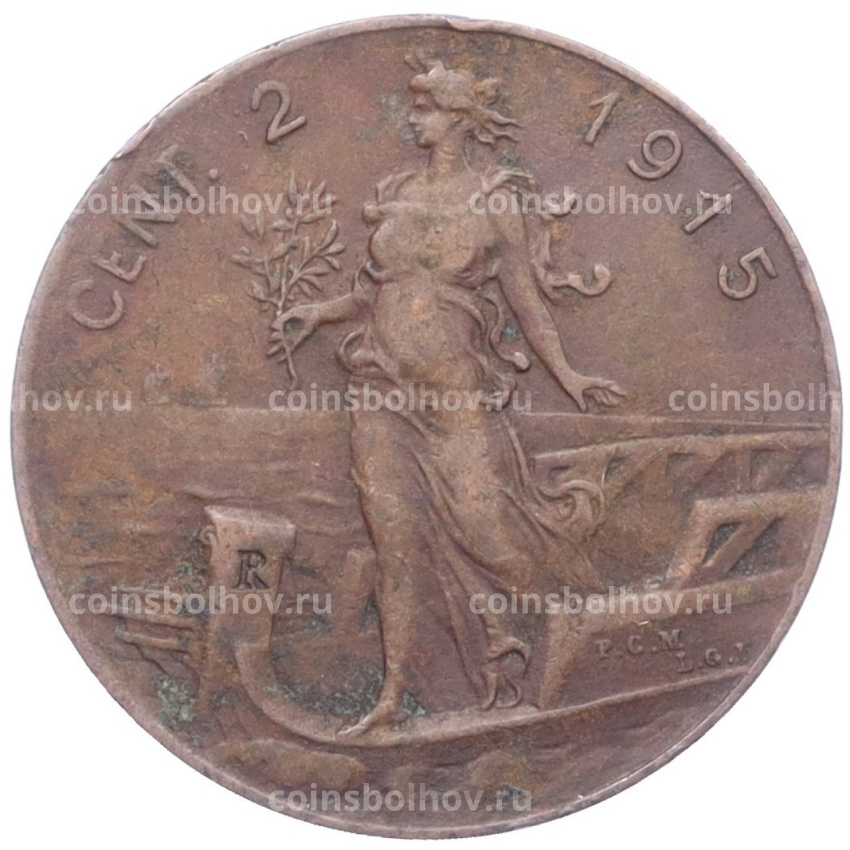 Монета 2 чентезимо 1915 года Италия