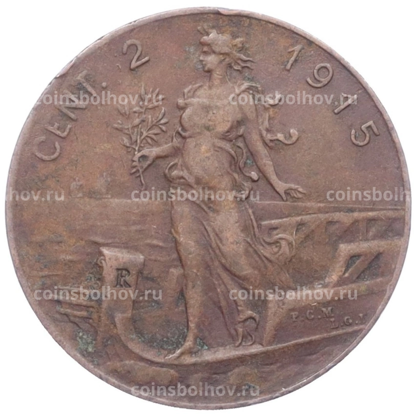 Монета 2 чентезимо 1915 года Италия