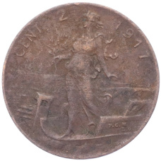 Монета 2 чентезимо 1917 года Италия (аверс)